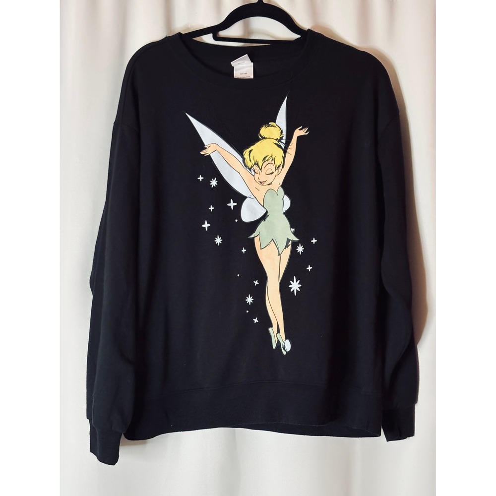 Disney Tinker Bell Graphic Sweatshirt Black Crewneck Pullover XL RN71868